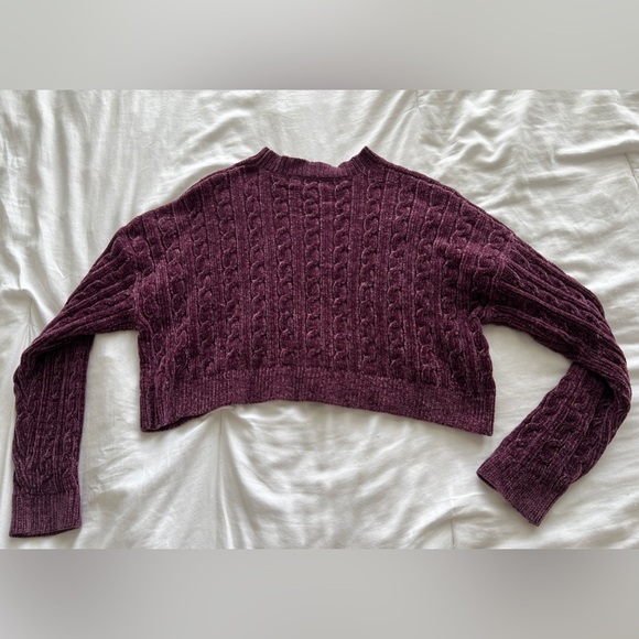 Cropped Sweater cable knit cropped purple warm cozy fall winter long sleeve top - Picture 5 of 6